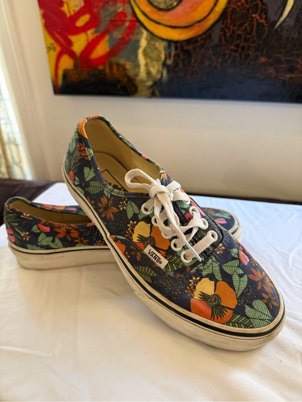 Vans Floral Canvas Low-Top Sneakers - Navy, Orange & Green